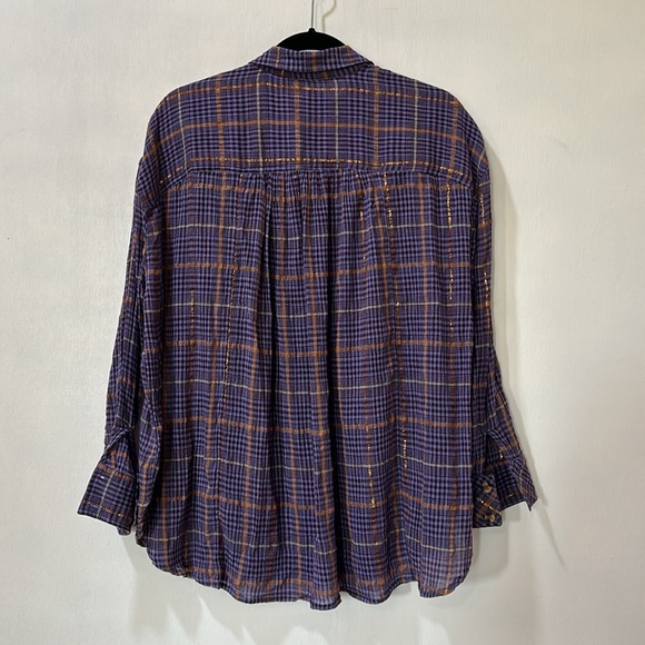 FREE PEOPLE WOMEN BLOUSE LONG SLEEVE PURPLE OVERSIZED SZ SMALL - Picture 4 of 11